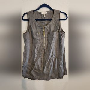 Ellen Tracy Linen Steel Gray Size Med Sleeveless Top